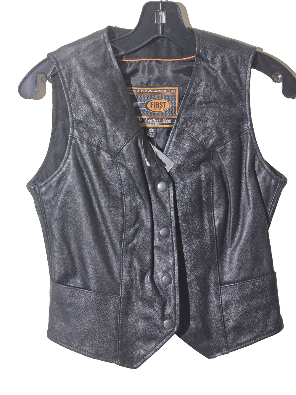 First Manufacturing FMC FIL 540 Leather Motorcycle Vest Women's size XS Black